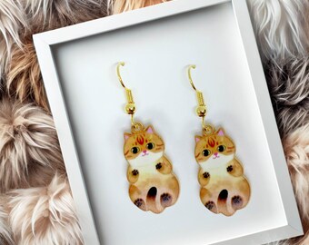 Brown Ginger Tabby Cat Dangle Earrings 18k Gold Plated Hook, Kawaii Jewelry Gift for Cat Lovers, Cute Animal Accessory-ERA-A002-4