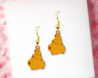 Capybara Enamel Earrings: 18k Gold Plated Dangle Jewelry-ERA-A134-2