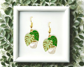 Monstera Leaf Earrings - Boho Plant Lady Gift for Houseplant Lovers, Monstera Deliciosa Jewelry, Crazy Plant Lady Earrings-ERA-A016-1