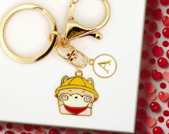 Cute Enamel Keychain: Custom Initial Bear Charm, Personalized Monogram Accessory-K-A106-2