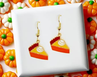 Pumpkin Pie Dangle Earrings, Cute Fall Jewelry for Autumn Lovers, Thanksgiving Accessory or Holiday Gift Idea - ERA-A063-2