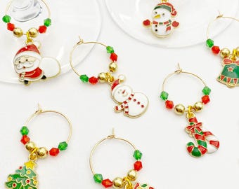 Christmas Wine Glass Charms – Festive Enamel Drink Tags for Holiday Parties, Winter Events & Santa-Approved Gifting