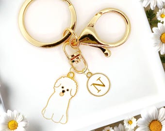 Bichon Frise Dog Keychain Fluffy White Puppy Charm Personalized Bag Clip Gift for Dog Moms Pet Lovers and Custom Accessories-K-A060-1
