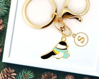 Great Tit Bird Keychain with Blue Scarf – Cute Enamel Winter Charm for Nature Lovers and Birdwatching Fans-K-A040-5