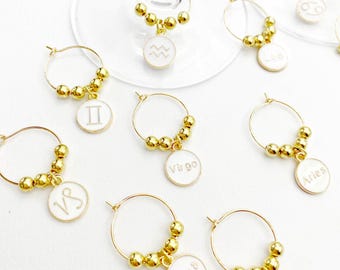 Zodiac Wine Glass Charms – Astrology Sign Drink Markers for Wine Nights, Horoscope Parties & Celestial Gifting Magic