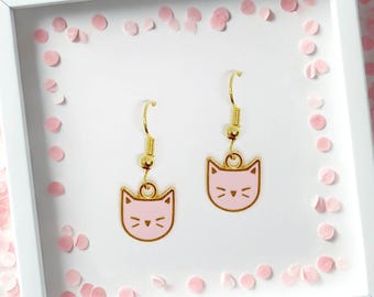Pink Cat Minimalist Earrings - Kawaii Cute Feline Jewelry for Cat Lovers - ERA-A088-3