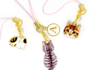 Cat Lover Phone Charm Personalized Letter Keychain – Custom Cat Owner Gift, Cat Lady Accessories, Unique Cat Mom Present Ideas