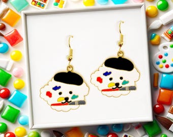 Artist Dog Dangle Earrings 18k Gold Plated Hook, Cute Jewelry Gift for Maltese, Bichon Frise, Shih Tzu, and Toy Poodle Lovers - ERA-A060-5