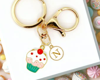Cupcake Keychain Cute Dessert Charm Personalized Bag Clip Sweet Treat Accessory Custom Initial Gift for Foodies and Kawaii Lovers-K-A065-1