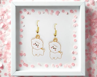 White Fluffy Dog Dangle Earrings 18k Gold Plated Hook, Bichon Frise and Toy Poodle-Inspired Jewelry Gift for Dog Lovers-ERA-A059-1