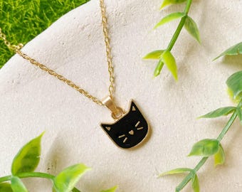Minimalist Cat Head Necklace - Kawaii Neko Jewelry - Scandinavian Cat Pendant - Cat Lady Gifts - Pink and Black Cat Necklace-NCA-007