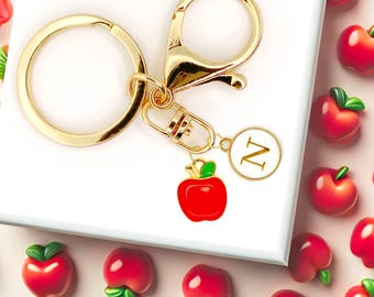 Red Apple Keychain Cute Teacher Gift Personalized Fruit Charm Bag Clip Custom Name Accessory for Backpacks Purses and Apple Lovers-K-A064-4