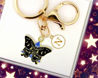 Black Moon Butterfly Keychain Celestial Charm Personalized Initial Bag Clip Mystic Accessory Cute Star Lover Gift for Dreamy Souls-K-A066-1
