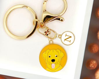 Golden Retriever Dog Keychain Cute Puppy Face Charm Gold Keyring Orange Background Pet Lover Gift for Dog Moms Personalized Dog Tag-K-A055-3