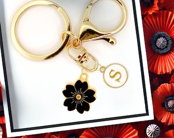 Black Sakura Cherry Blossom Keychain – Elegant Japanese Flower Charm for Dark Aesthetic Lovers and Floral Accessory Fans-K-A035-4