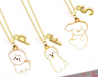 White Dog Charm Enamel Necklace: Bichon, Maltese, Toy Poodle Pendant for Pet Lovers - NCA-019
