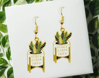 Crazy Plant Lady Dangle Earrings, Fun Jewelry Gift for Plant Lovers, Quirky and Cute Greenery-Inspired Accessory - ERA-A037-1