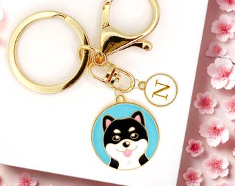 Black Shiba Inu Dog Keychain Cute Enamel Smiling Puppy Bag Charm with Custom Initial Gift for Dog Lovers and Pet Parent Accessories-K-A055-7