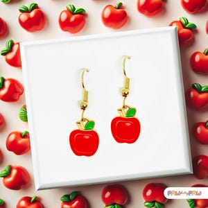 Apple Dangle Earrings 18k Gold Plated Hook, Cute Back-to-School Teacher Gift, Autumn and New York Inspired Accessory - ERA-A064-4