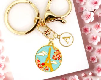 Cute Enamel Keychain Eiffel Tower Paris Medallion Custom Monogram Initials-K-A129-2