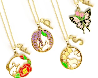 White Cat Floral Charm Necklace – Camelia, Lily of the Valley, Butterfly Garden Pendants for Nature Lovers & Cottagecore Aesthetic-NCA-018