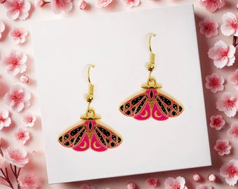 Pink and Black Moth Earrings - Celestial Luna Moth Jewelry for Witchy and Mystical Aesthetic Lovers - ERA-A083-7