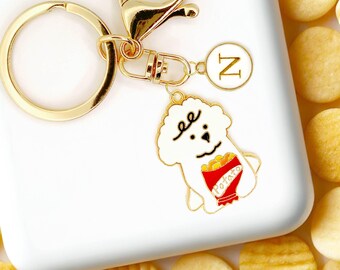 Potato Snack Dog Keychain Cute Puppy With Chips Charm Personalized Gold Bag Clip Gift for Dog Moms Foodies and Fun Pet Accessories-K-A060-6