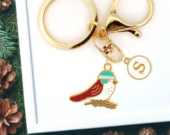 Sparrow with Winter Cap Keychain – Cute Bird Enamel Charm with Blue Hat for Seasonal Style and Nature Lover Accessories-K-A040-2