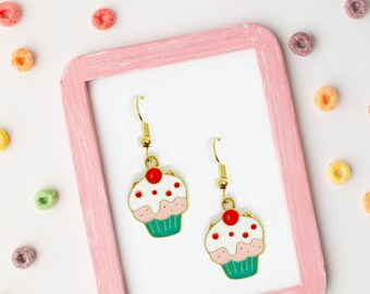 Birthday Cupcake Dangle Earrings  18k Gold Plated Hook, Cute and Whimsical Jewelry Gift for Birthday Celebrations-ERA-A065-1