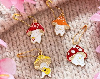 STA-009-Happy Mushroom knitting markers set for knitting  | Autumn stitch markers set | Fall Birthday gift | Autumn Mushroom lover gift