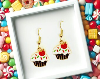 Cupcake Dangle Earrings, Kawaii Jewelry Gift for Sweet Lovers, Cute Foodie Birthday Earrings - ERA-A030-6
