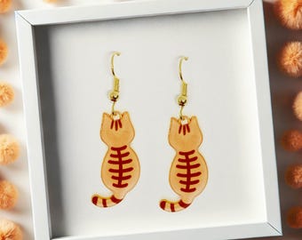 Brown Ginger Tabby Cat Dangle Earrings 18k Gold Plated Hook, Cute Jewelry Gift for Cat Lovers, Pet Owners, and Cat Enthusiasts - ERA-A131-2