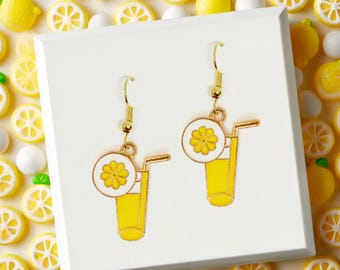 Lemon Jewelry Lemonade Dangle Earrings Cute Summer Fruit Gift for Her, Mini Citrus Enamel Charm, Fruit Themed Accessory-ERA-A050-1