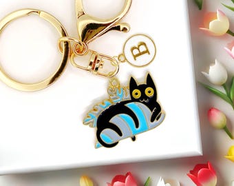 Black Cat Keychain, Cute Enamel Charm, Kawaii Feline Keyring, Funny Cat Lover Gift, Quirky Black Kitty Accessory-K-A022-3