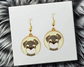 Miniature Schnauzer Dog Dangle Earrings 18k Gold Plated Hook, Cute Jewelry Gift for Dog Lovers, Playful and Unique Accessory - ERA-A055-8