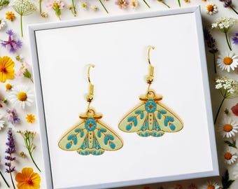 Boho Moth Earrings - Enamel Luna Moth Jewelry for Nature and Mystical Aesthetic Lovers - ERA-A083-5