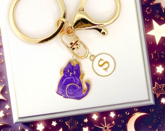 Purple Cat Keychain Charm for Cat Lovers Cute Sitting Kitty Enamel Keyring with Gold Trim Whimsical Accessory for Bags or Backpacks-K-A053-4