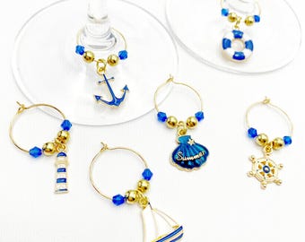 Nautical Wine Glass Charms – Ocean-Inspired Drink Markers with Anchor, Sailboat, Lighthouse and More for Summer Parties & Beach Lovers
