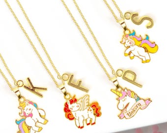 Magical Unicorn Charm Necklace with Initial Letter – Kawaii Jewelry Gift for Girls, Unicorn Lovers, and Fantasy Accessory Fans-NCA-013