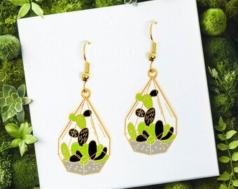 Terrarium Plant Dangle Earrings, Unique Jewelry Gift for Plant Lovers and Plant Ladies, Greenery-Inspired Accessory - ERA-A038-1