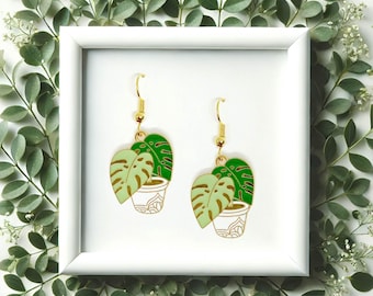 Monstera Leaf Earrings - Boho Plant Lady Gift for Houseplant Lovers, Monstera Deliciosa Jewelry, Crazy Plant Lady Earrings-ERA-A016-1