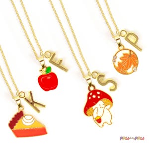 Herbst-Liebhaber-Charme-Halskette - Gemütlicher Herbst-Schmuck mit Apfel-, Kürbiskuchen-, Pilz- und Ahornblattanhängern für die saisonale Ästhetik-NCA-017