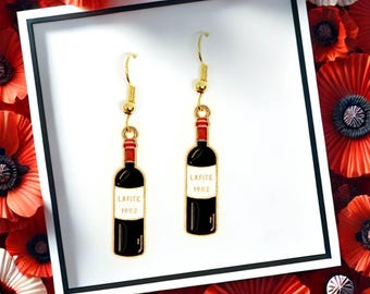 Wine Bottle Dangle Earrings, Fun Jewelry Gift for Wine Lovers and Oenologists, Cute Kawaii Accessory for Party Enthusiasts - ERA-A024-1