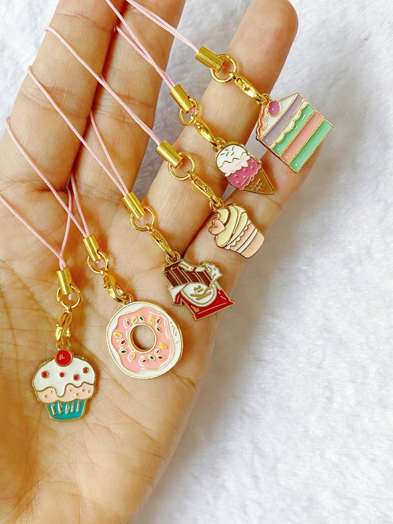 Sweets Cupcake Phone Chain, Y2K Phone Charm, Snacks Pendant