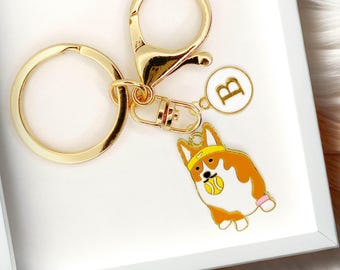 Corgi with Tennis Ball Keychain, Cute Dog Lover Gift, Welsh Corgi Sports Charm, Fun Tennis Dog Keychain-K-A020-3