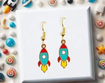 Rocket Ship Earrings – Space & Astronaut Jewelry, Fun Gift for Space Lovers and To The Moon Fans - ERA-A119-1