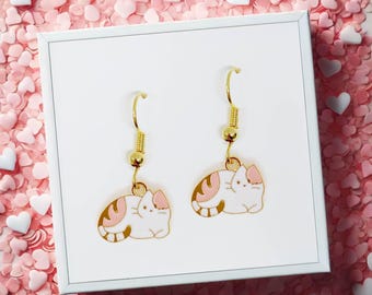 Sleeping Cat Earrings - Cute 18k Gold Plated Hook Jewelry for Cat Lovers & Pet Owners - ERA-A090-4