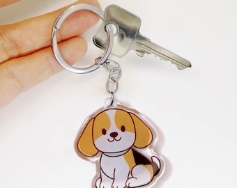 Beagle Dog Acrylic Keychain: Brown White Pet Charm, Kawaii Puppy Bag Accessory