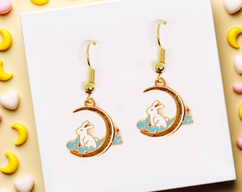 Bunny Moon Dangle Earrings: 18k Gold Plated closure, Lightweight, Lucky Charm-ERA-A014-3