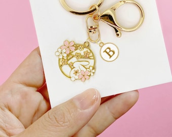 Cute Enamel Keychain Sakura Cherry Blossom White Bunny Custom